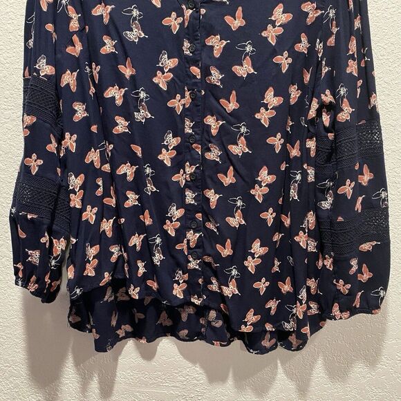 Lane Bryant Butterfly Navy Blue Long Sleeve Button Front Shirt Women’s 14/16 - Picture 7 of 12